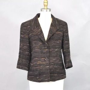 Lafayette 148 Brown Metallic Tweed Blazer Size 8